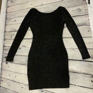 Lulus Gift Of Love Black And Silver Backless Long Sleeve Bodycon Dress - Size S